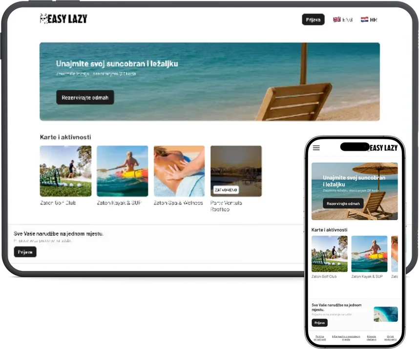 EasyLazy ponuda resorta na ekranu recepcije i na mobitelu gosta